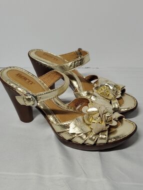 Born Metallic Gold Floral Strap Heeled Sandals